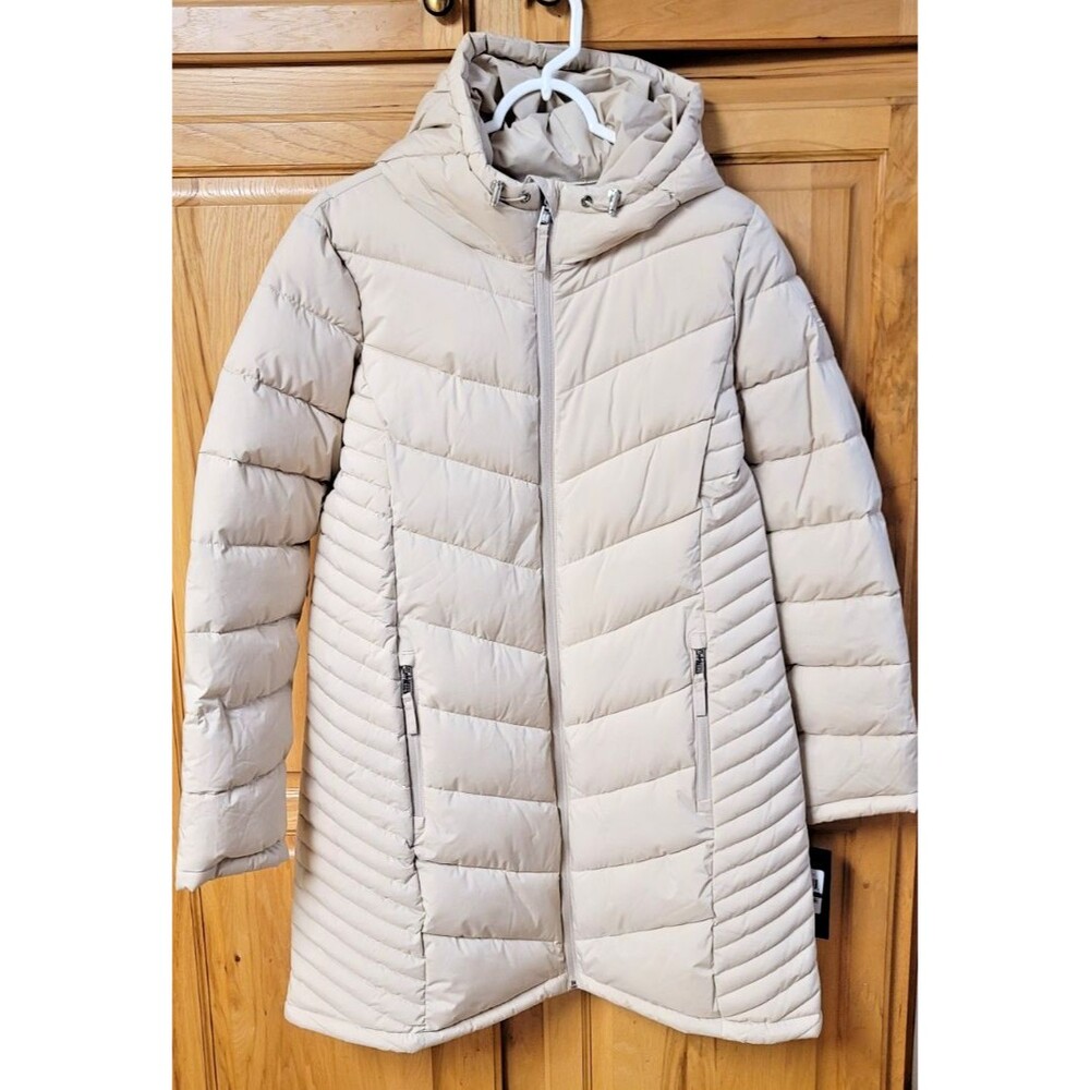 Tommy Hilfiger Women's  Fixed Hooded Puffer Packable Jacket Tan NWT